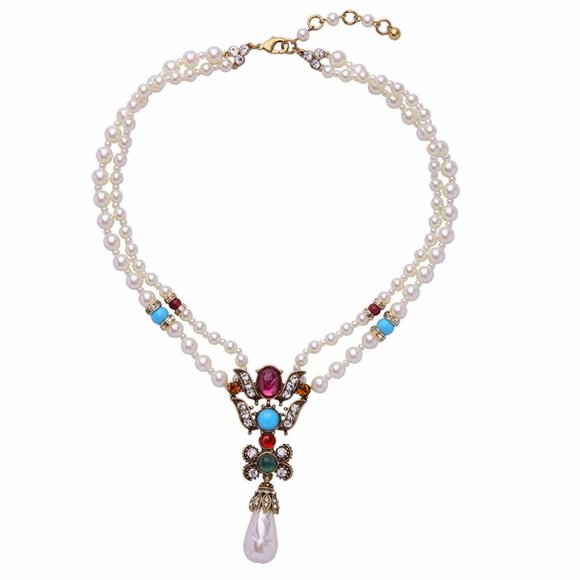 Short Beads Chain Pearls Chrystal Gems Necklace - Picture 5 of 8